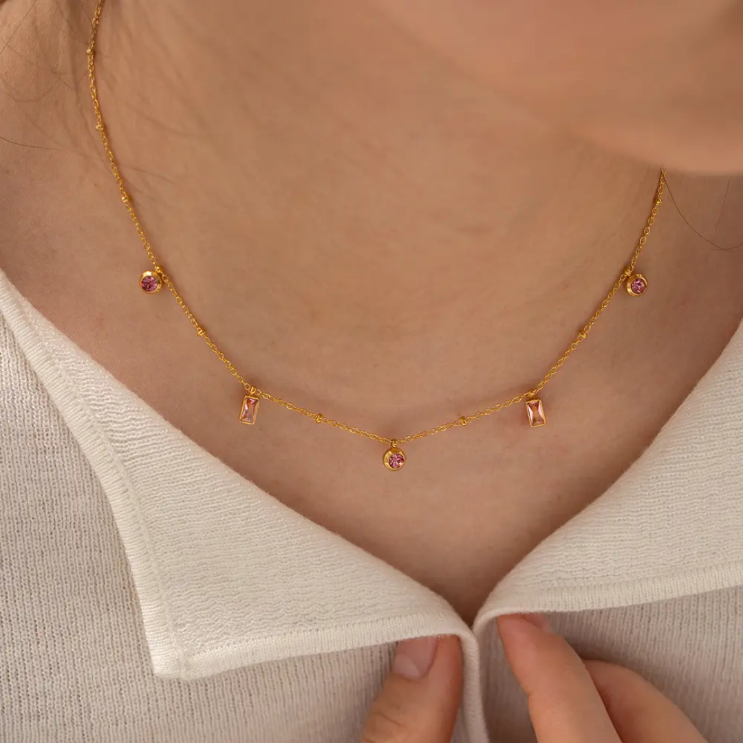 Blush Gem Necklace Bracelet set