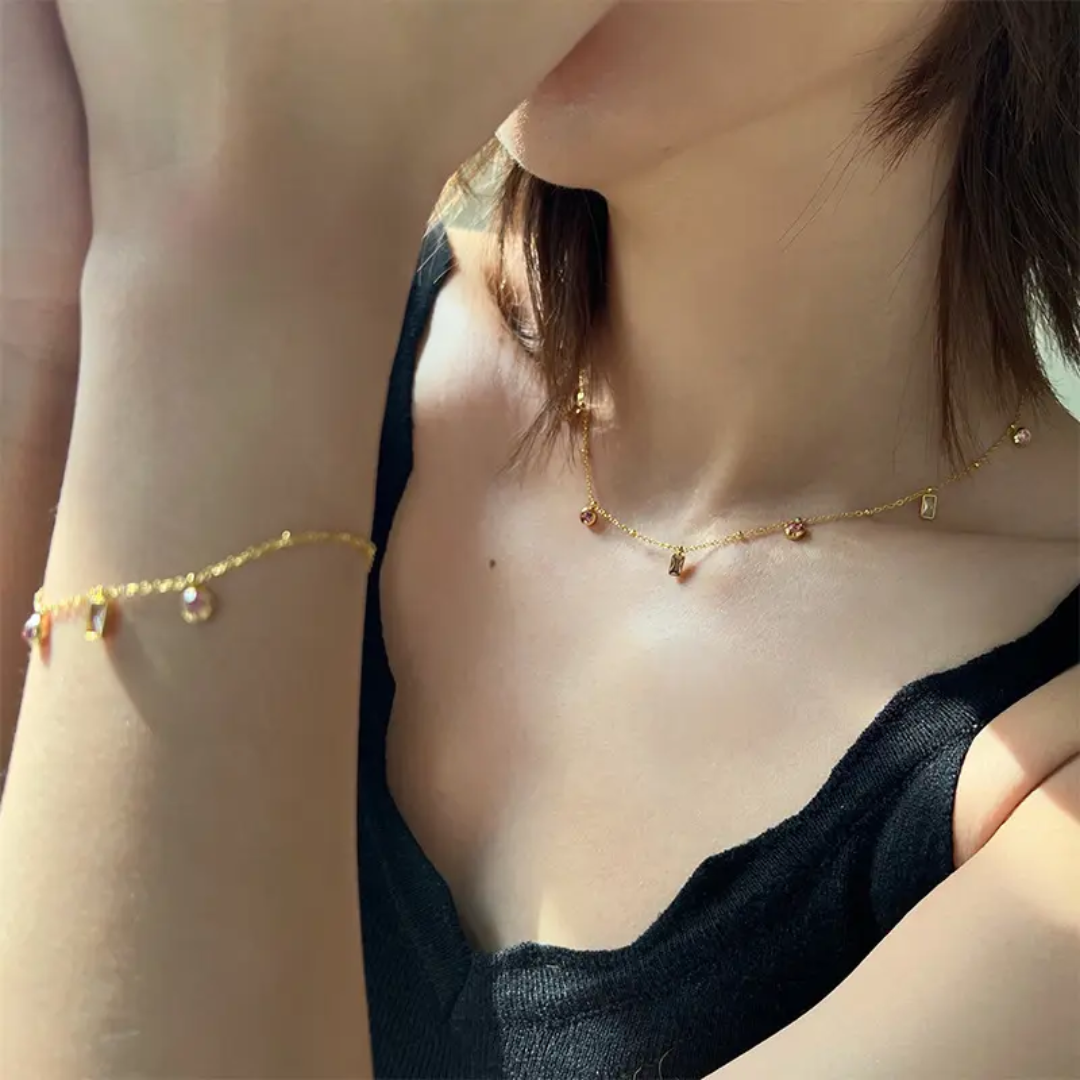 Blush Gem Necklace Bracelet set