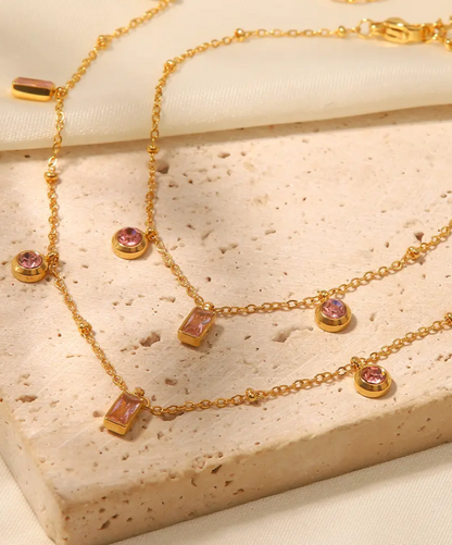 Blush Gem Necklace Bracelet set