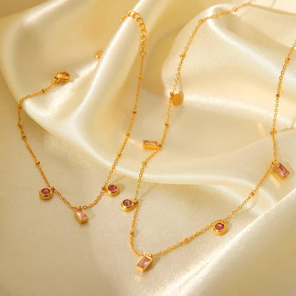 Blush Gem Necklace Bracelet set