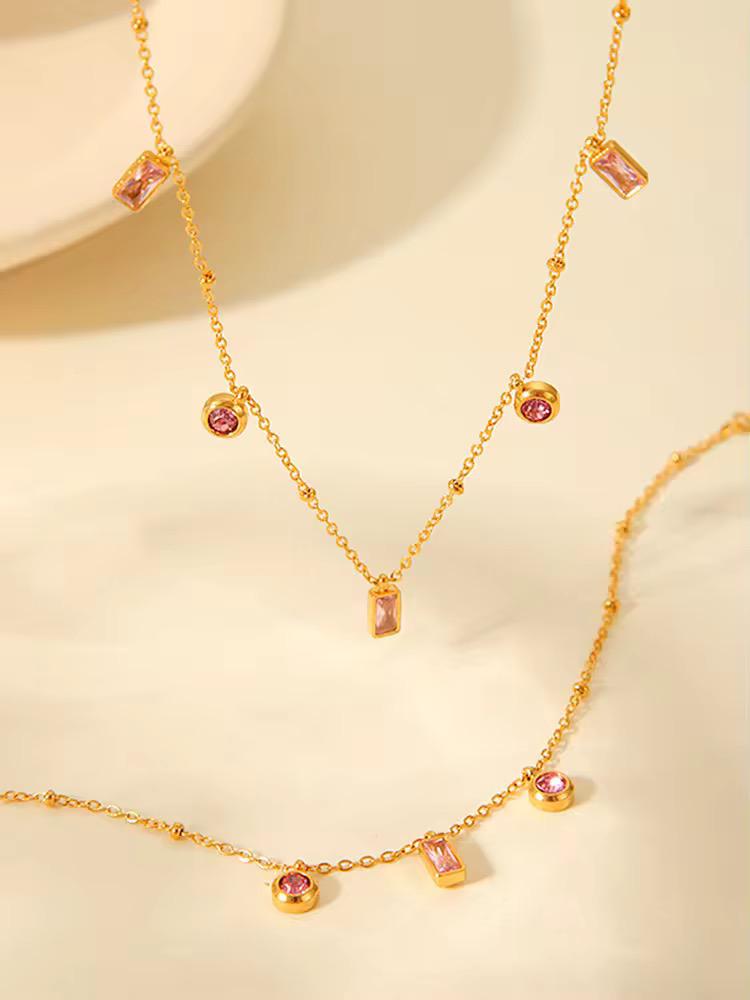 Blush Gem Necklace Bracelet set