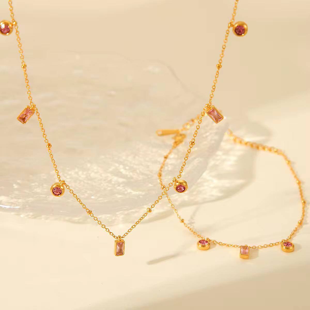 Blush Gem Necklace Bracelet set