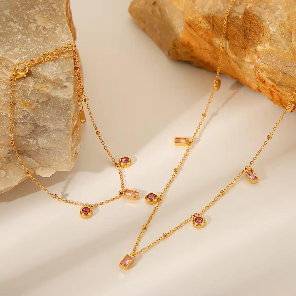 Blush Gem Necklace Bracelet set