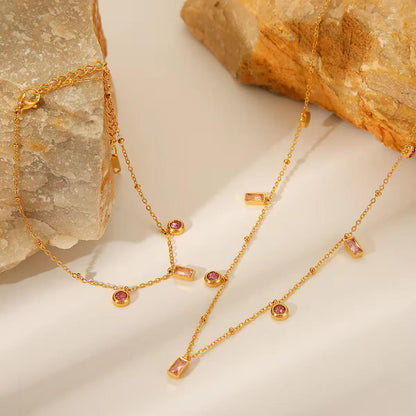 Blush Gem Necklace Bracelet set